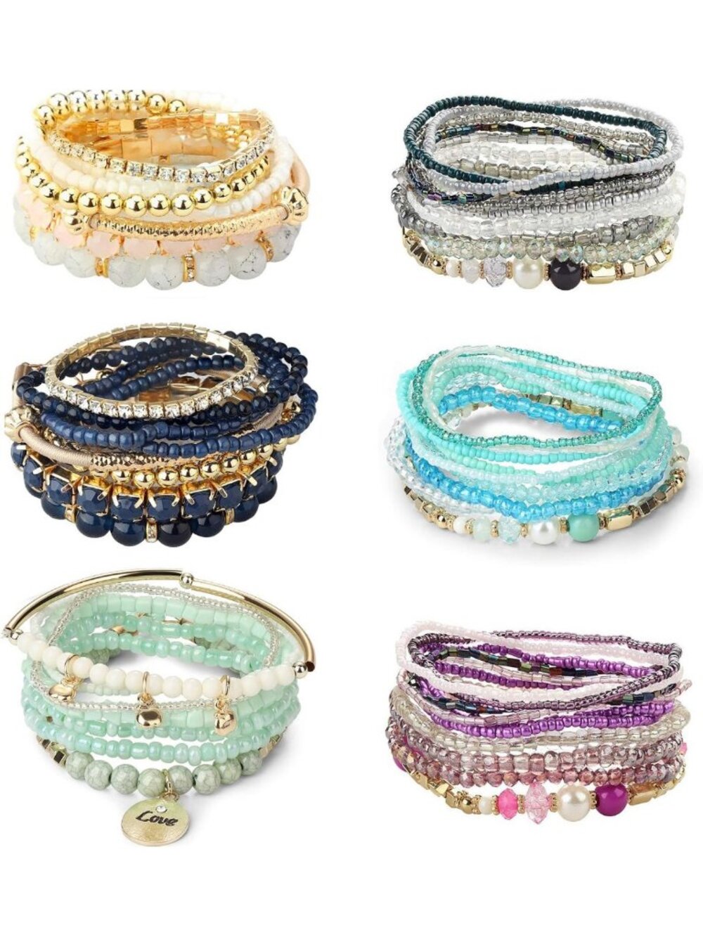 Bohemian Stackable Bead Bracelets Set for Women - Stretch Multilayered Boho